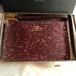 Coach, Purple & Gold, Heart Glitter, Small Wristlet, NIB